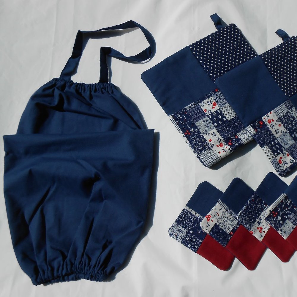 7 Piece Navy blue/red Home Kitchen Bag Holder Set